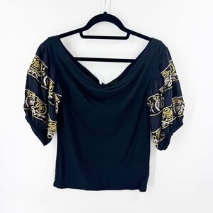 ✅Free People Bohemian Romantic Large Puff Sleeve On or Off Shoulder Fitted Top M